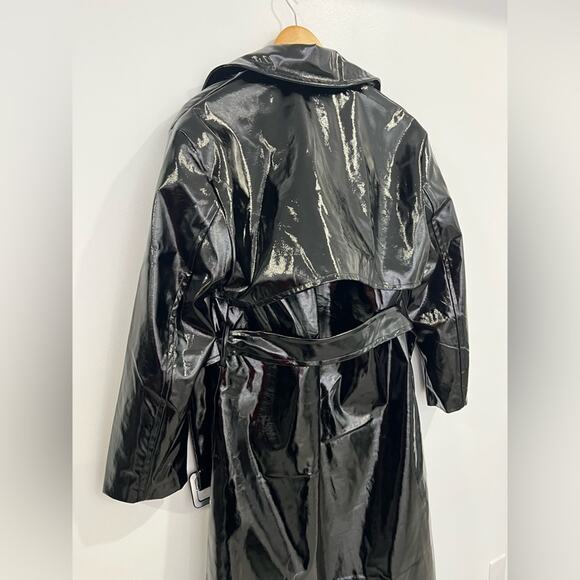 NEW Torn by Ronny Kobo Regina Patent Leather Black Trench Coat Medium Matrix - Picture 10 of 13